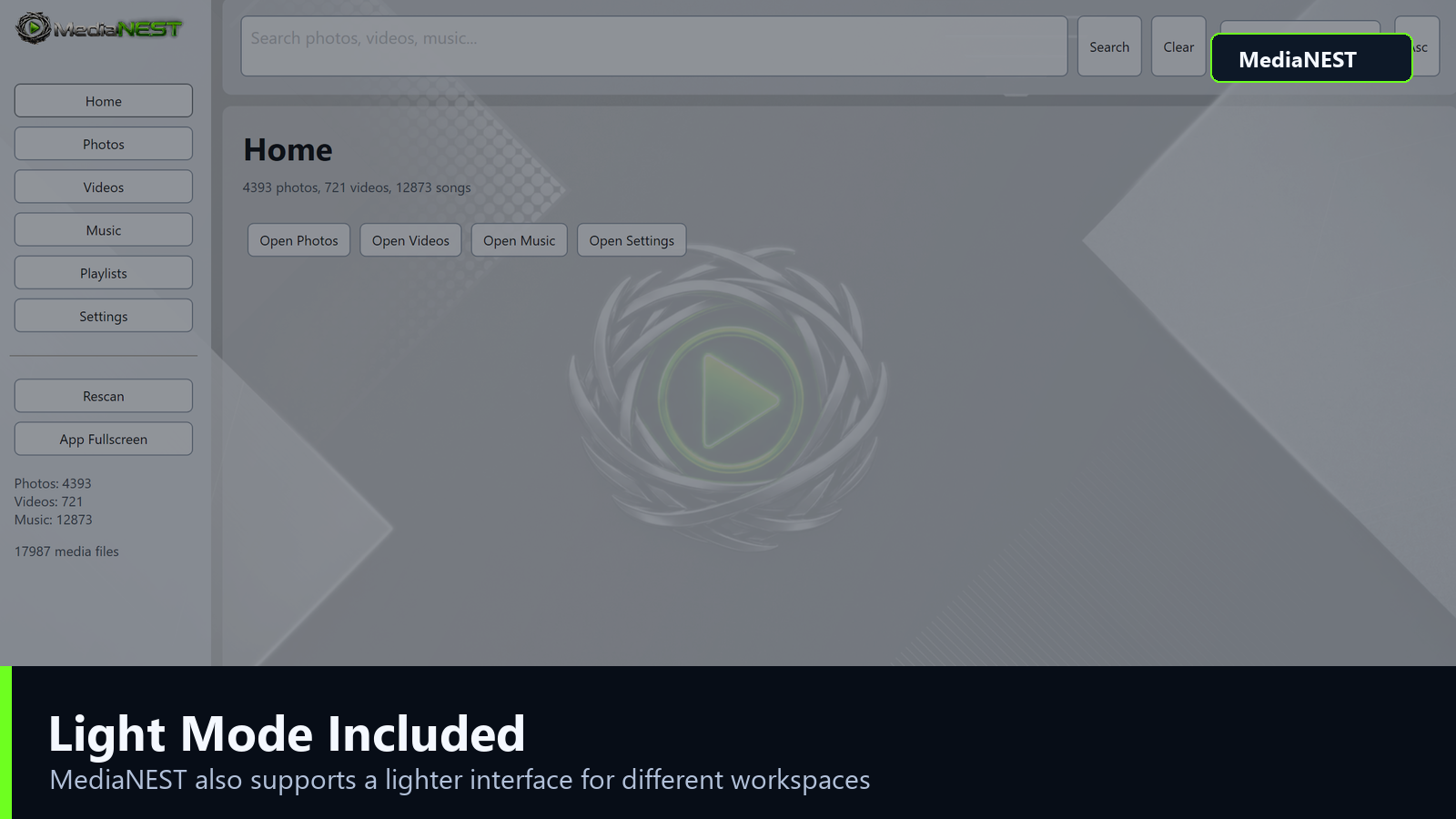 MediaNest light mode desktop screenshot