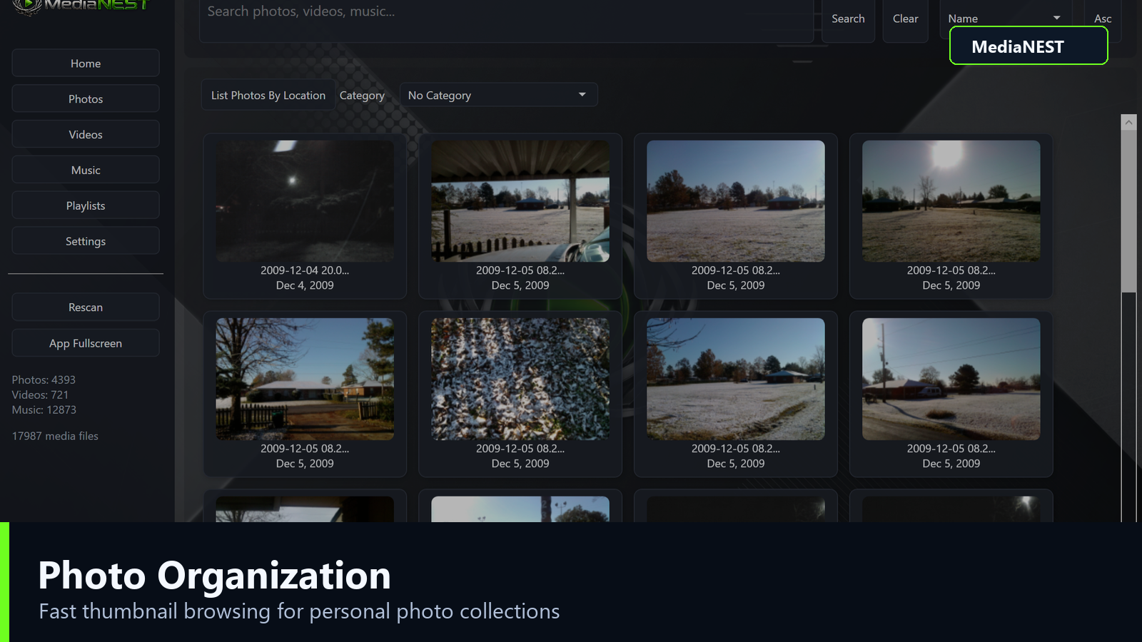 MediaNest photo organization screenshot
