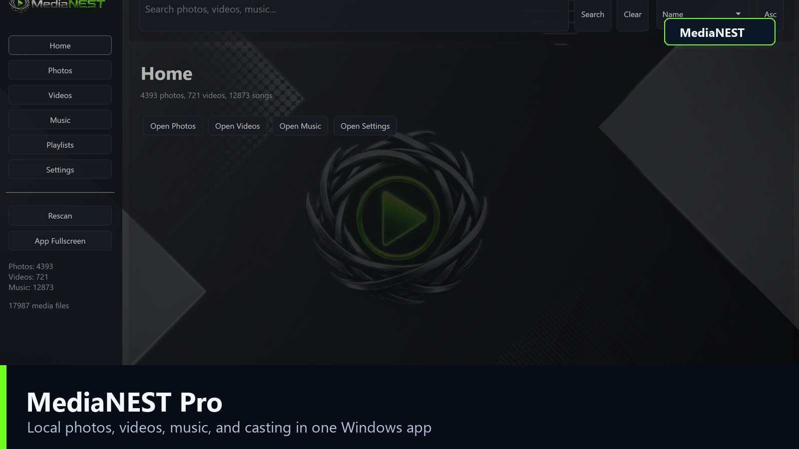 MediaNest Pro desktop home screen