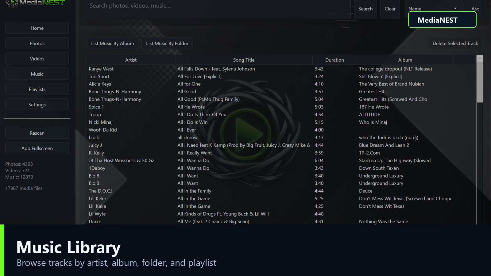 MediaNest music page screenshot